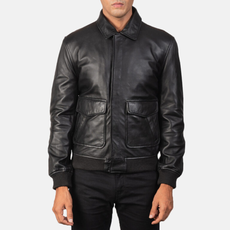 Mens Coffmen Black Leather Bomber Jacket5792-5-1568976062667